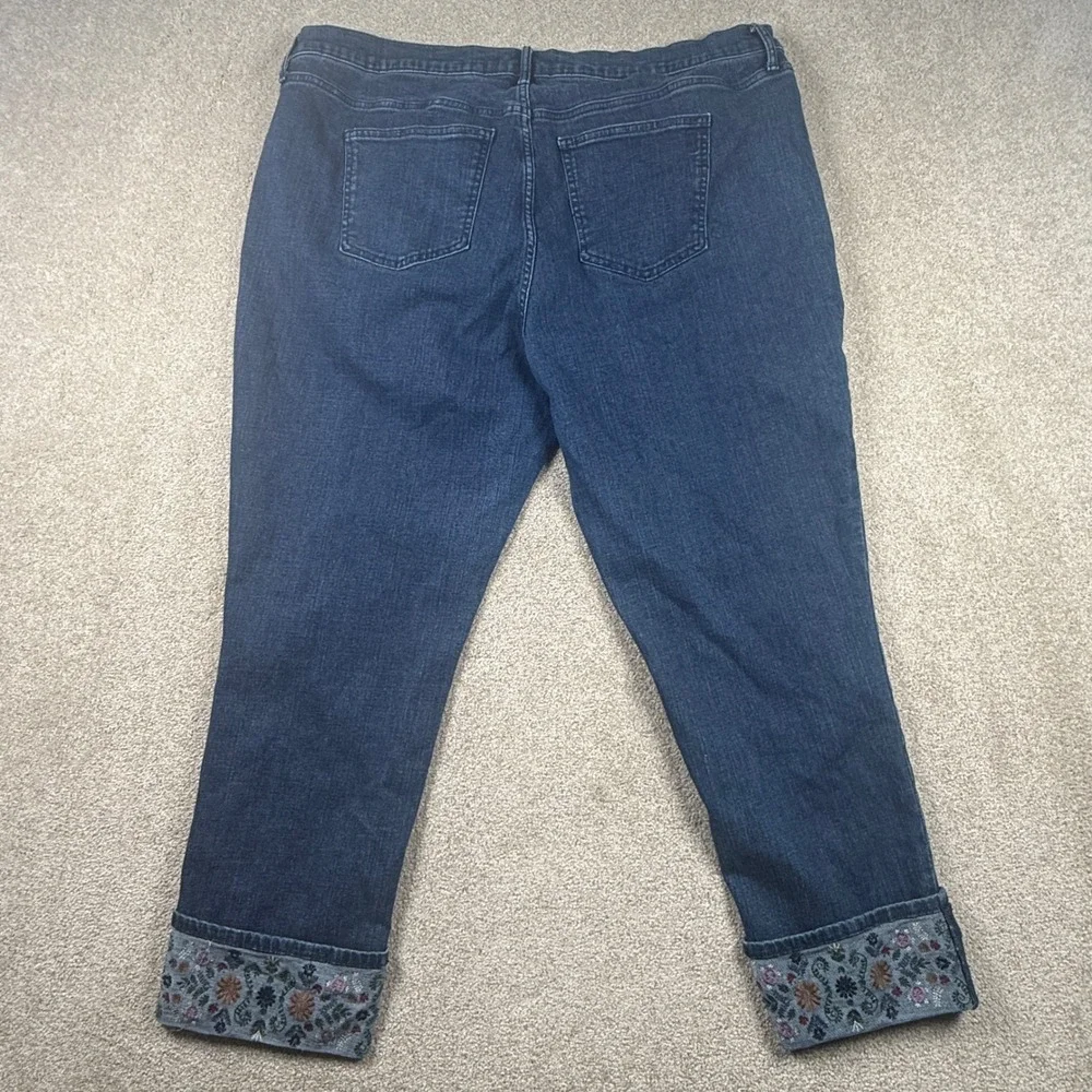 Vintage America Blues Weekend‎ Jean 20W Dark Wash Floral Embroidered Cuff Denim